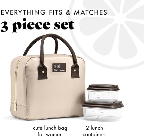 Fit & Fresh Bloomington Lunch Bag for Women - Insulated Large Lunch Box for Work with Containers, Leak-Resistant, Tan