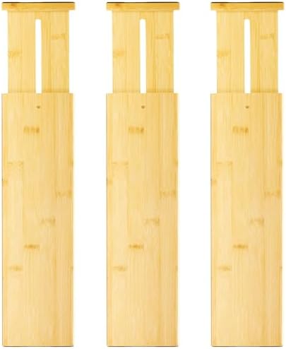 VaeFae 3 Pack Bamboo Drawer Dividers, 4" High Adjustable 16.6" - 21.8" Clothes Drawer Organizers, Expandable Separators for Bedroom/Bathroom/Kitchen/Office Storage