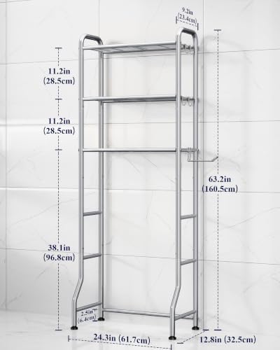 Kitsure Over Toilet Storage Rack, 63.2" H Space-Saving, Holder & Hooks