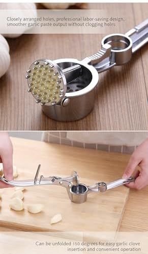 Multifunctional Garlic Press, 3-in-1 Kitchen Tool, Aluminium Alloy, Garlic Crusher with Walnut Cracker and Bottle Opener