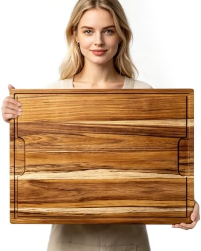 24 x 18 in Teak Cutting Board, Butcher Block with Juice Groove