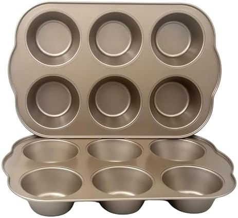 Non-Stick Jumbo 3.5" 6-Cup Muffin Pans, Set of 2(Gold)