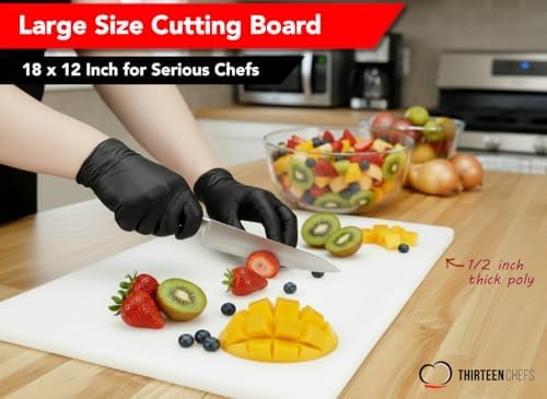 Thirteen Chefs 18x12 White Cutting Board for Kitchen, 1/2" Thick Plastic