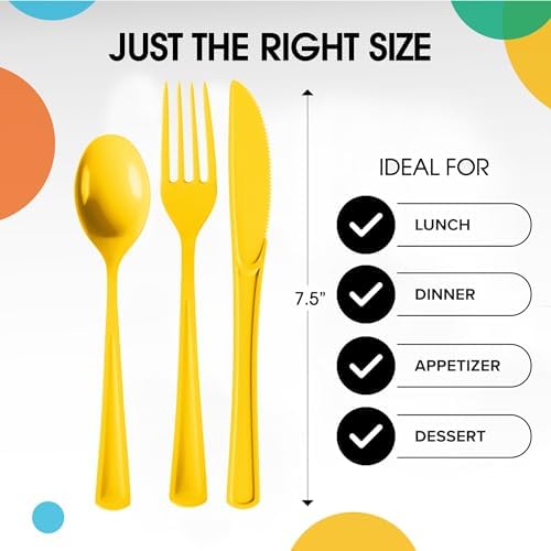 Party Solids Yellow Plastic Silverware 150 Pcs Yellow Cutlery Set
