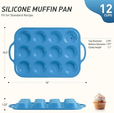 Socisen 12 Cups Silicone Muffin Pan with Metal Reinforced Frame Regular Size Cupcake Pan Tray Egg Bites Silicone Circle Cookie Molds Muffin Tin Tray Tart Pans Kitchen Baking Mold Tools for Cooking