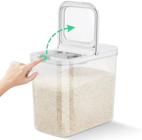 TBMax Rice Flour Storage Container with Automatic Flip-up Lid 25 Lbs | 12.68 Qt, Tall and Narrow Food Storage Flour Bin for Kitchen Pantry Organization, Pet Dog Cat Food Storage Container