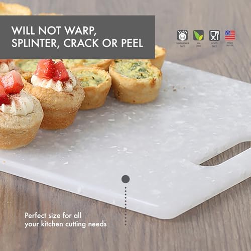 Dexas Classic Jelli Cutting Board with Handle, 9 by 15 inches, White Granite Pattern