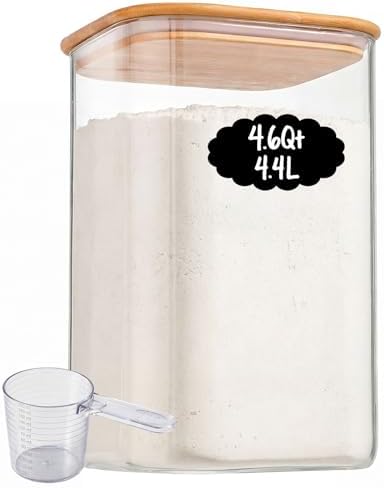 4.6Qt Large Glass Flour Sugar Storage Containers with Bamboo Lids
