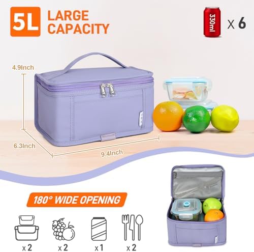 NOL Small Lunch Bag Mini Lunch Box Insulated Lunch Bag for Men/Women Leakproof Cooler Tote Bag Lightweight Nylon Waterproof Lunch Box For Work, Light purple