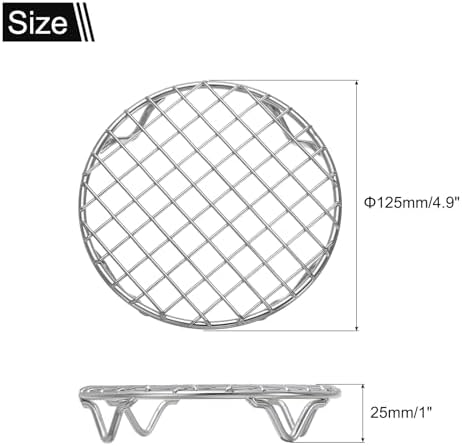 uxcell Round Cooking Rack 4.9 Inch Dia Stainless Steel Wire Cooling Steamer Rack for Baking Canning Cooking Roasting Cooling Grilling Drying, Silver