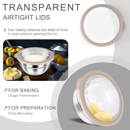 HaWare Mixing Bowls with Clear Airtight Lids, Stainless Steel Nesting Bowls