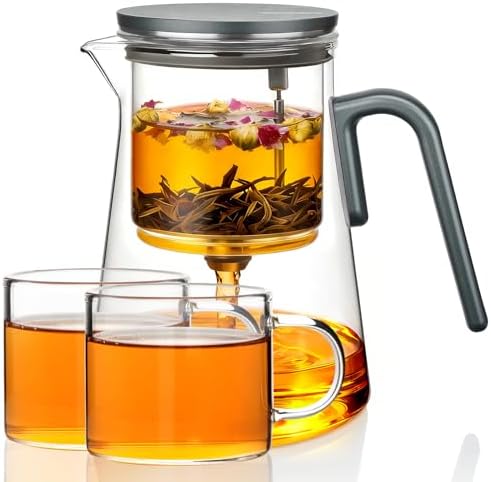 ZENS Magnetic Glass Infuser Teapot with 2 Cups for Loose Tea Steeper, 34oz