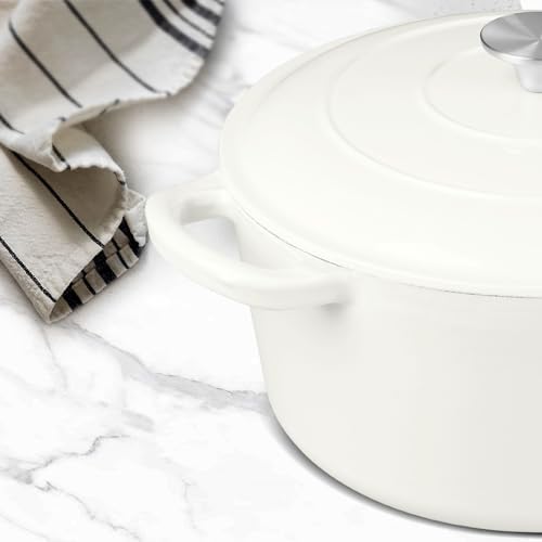 Leonyo 6-Quart Enameled Cast Iron Dutch Oven Pot with Lid, White