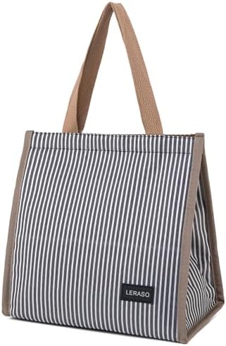 Insulated Lunch Bag for Work, 10.2"x5.9"x10.2" Oxford Waterproof Lunch Tote, Thermal Lunch Box for Office, Picnic & Outdoor, Black and White Striped Canvas Tote Bag