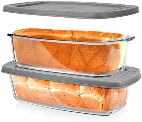 Jambear Glass Loaf Pans for Baking Bread with Lids 2 Set - 1.9 Qt Glass Loaf Pan | Oven, Dishwasher, Fridge, Freezer & Microwave Safe, Bread Pan Suit for Lasagna, Meatloaf, Banana