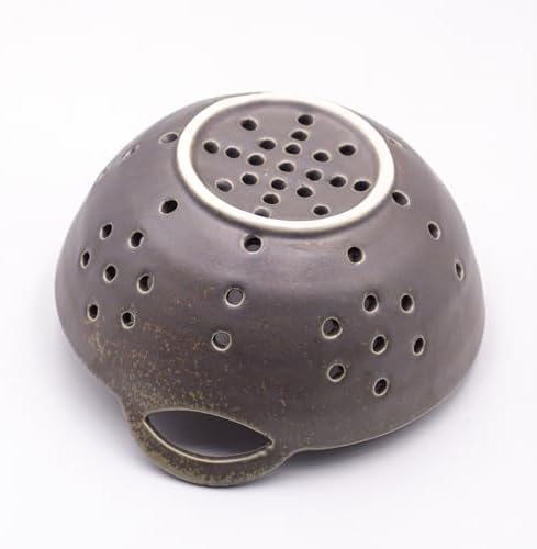 8" Ceramic Berry Colander with Handles, Reactive Glaze Fruit Washing Bowl, Rustic Stoneware Pasta Strainer for Kitchen (Charcoal Grey)
