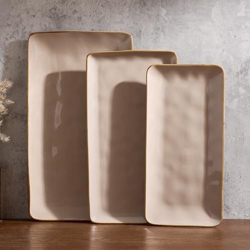 Famiware Serving Platters Set of 3 Sizes - Rectangular, Cinnamon Brown