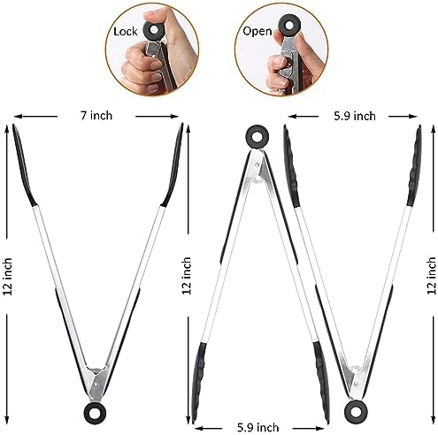 12 Inch Kitchen Tongs Set of 3, Silicone Tongs with Silicone Tips