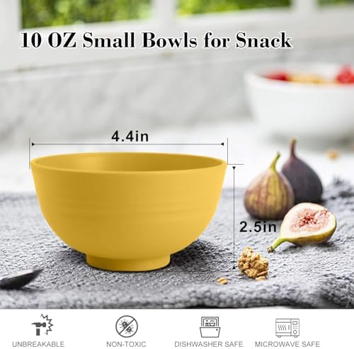 Wrova wheat straw icecream bowls 10oz set of 8 - Unbreakable Dessert Bowls Freezer Safe - Small Bowls for Yogurt,Snack and Fruits. Yellow