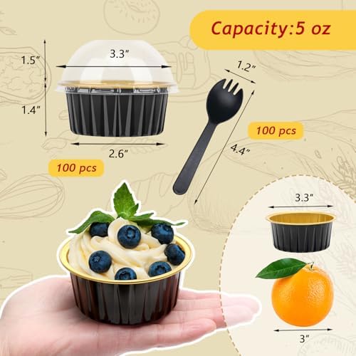 LNYZQUS 5oz Cupcake Pans with Dome Lids 100 Pack, Foil Dot Cake Cups