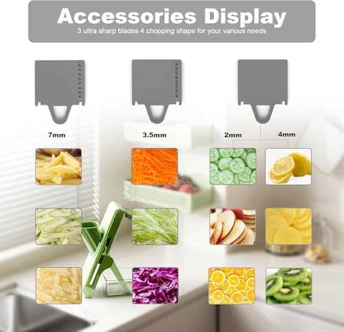 Eletronova Safe Mandoline Slicer for Kitchen, Vegetable Slicer for Kitchen，Kitchen Food Slicer, French Fry Cutter Julienne Dicer for Vegetables Grey (White & Green) (Grey & Blue)