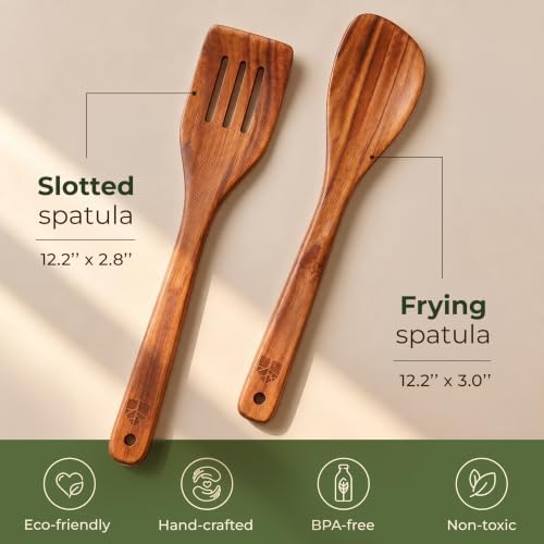 Wooden Spatula for Cooking, 2pcs Acacia Wood Utensils Set for Nonstick Pans