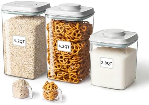 Ankou Food Storage Container Sets, 2.8 Qt + 4.2 Qt *2 Airtight Canisters with Lids and 130ml Scoop, BPA-Free Plastic Pantry Containers for Flour, Sugar, Rice