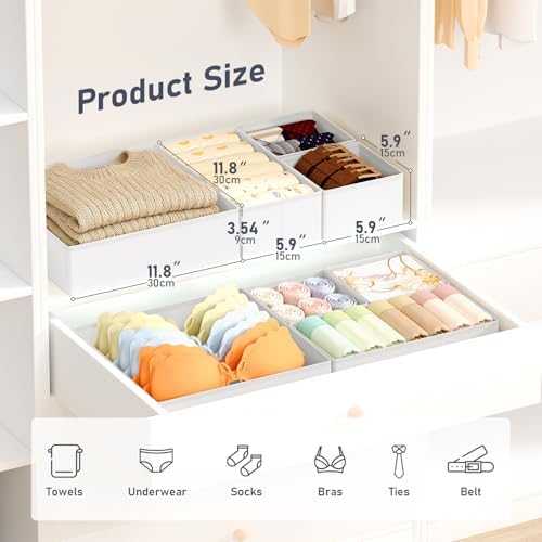 DIMJ Drawer Organizer Clothes, 26Pack Dresser Organizer, Foldable Closet Organizers and Storage, Fabric Dresser Bins, Drawer Dividers for Nursery, Baby Clothes, Underwears, Sock,White