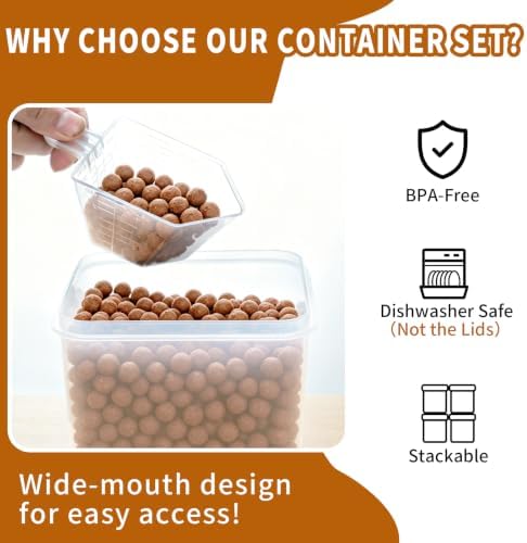 Flour Sugar Storage Containers, 10 Pack Large Airtight Food Storage Containers with Lids for Kitchen Pantry Organization and Storage, BPA Free Plastic Canisters Sets for Cereal, Rice and Baking