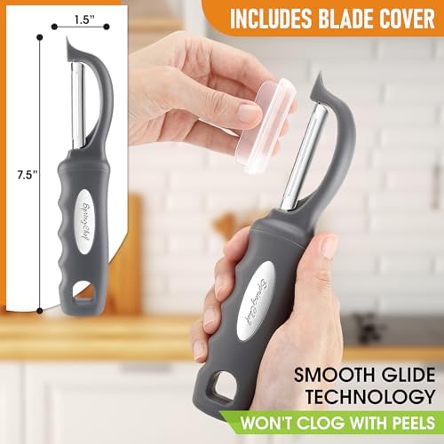 Spring Chef Swivel Potato Peeler for Kitchen with Ergonomic Handle, Gray