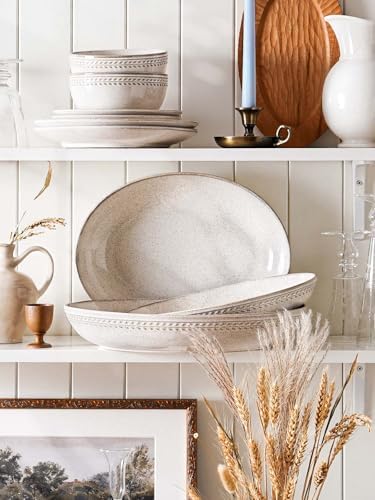 LE TAUCI Ceramic Serving Bowls Set of 2, Large Oval Serving Dishes for Entertaining, 13.5 & 14.6 Inch Salad Bowl for Kitchen Counter, Fruit Bowl, Pasta Bowls, Microwave and Dishwasher Safe - Birch