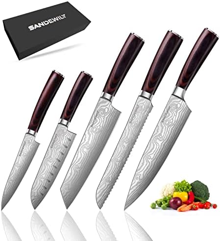 Japanese Knife Set, 5 Piece Kitchen Knives with Sheaths