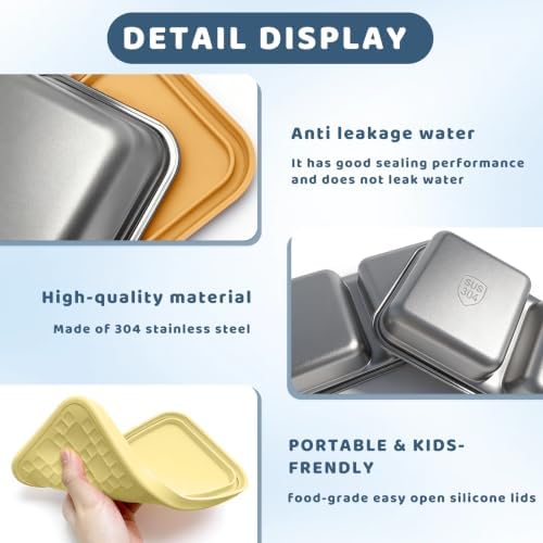 15 oz Snack Containers for Kids, Stainless Steel Lunch Box 3 Pack