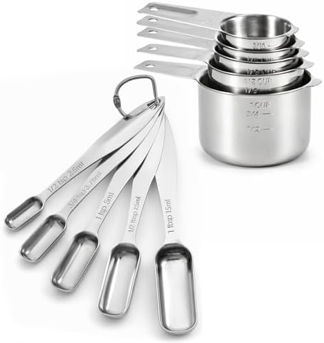 FANGSUN Stainless Steel Measuring Cups and Spoons Set of 10