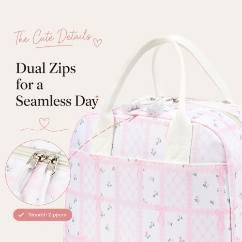 LOVELYWIND Lunch Box for Women, Insulated Lunch Bag, Pink Checkered Tote