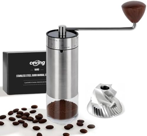 CEVING Mini Manual Coffee Grinder With 40 Adjustable Settings, Silver