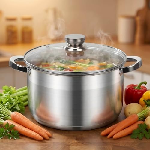 10 Quart Stock Pot with Lid, Stainless Steel Pasta Cooking Soup Pot