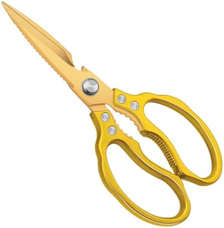 CGBE Kitchen Scissors, Multi-Purpose Kitchen Shears, Heavy Duty Dishwasher Safe Food Scissors for Chicken, Poultry, Fish, Meat & Herbs with Non-Slip Grips - ALL Gold
