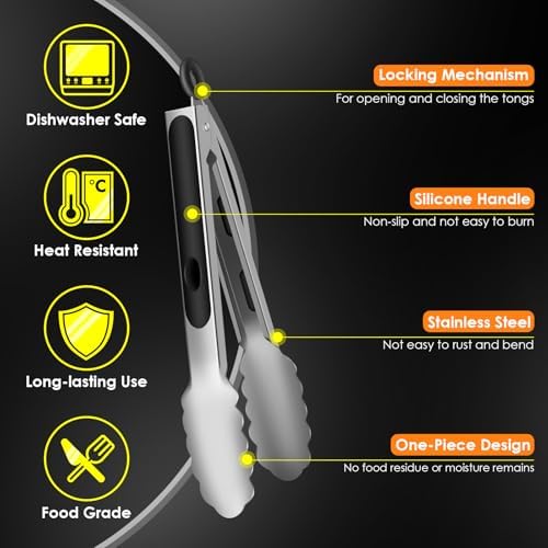 Metal Tongs for Cooking, Heat Resistant 600 Degrees - 7", 9" and 12"