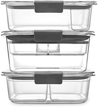 Rubbermaid Brilliance BPA-Free 3 Set Food Storage Containers with Lids, Removable Trays, Airtight, Leak-Proof, Ideal for Meal Prep, Lunch, and Leftovers