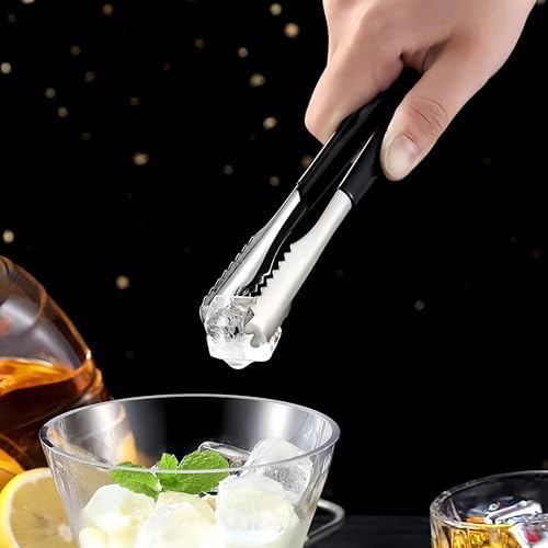 2 Pack Stainless Steel Ice Tongs, 6 Inch Small Tongs With Black Silicone Handles Metal Tongs - Ideal for Ice Cubes, Fruits, Ice Buckets, Sugar Cubes, Home Kitchen Use Small Serving Tongs