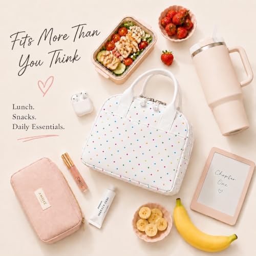 LOVELYWIND Lunch Box for Women, Insulated Lunch Bag, Colorful Polka Dot