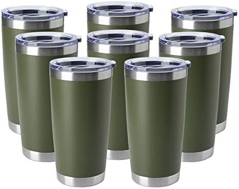 HASLE OUTFITTERS 20oz Tumblers Bulk Stainless Steel Cup with Lid Double Wall Vacuum Insulated Coffee Mug for Cold & Hot Drinks 8 Pack, Army Green