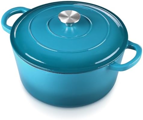E-far 6 Quart Dutch Oven, Enameled Cast Iron Dutch Oven Pot with Lid, Nonstick Round Cookware for Braising/Stews/Roasting/Bread Baking/Cooking, Heavy Duty, Induction & Oven Safe - Teal Mist