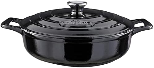 La Cuisine Enameled Cast Iron Braiser Sauté Pan Shallow Dutch Oven with Lid Internal Matt Black Enamel Coating 3.75 QT 11" / 28cm Ø, Oven-Safe 550°F/276°C, For GlassTop, Black