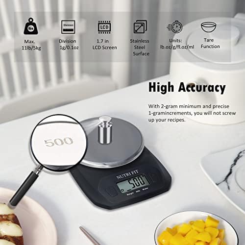 NUTRI FIT Digital Food Scale Small Kitchen Scales Weight in Grams Oz Black