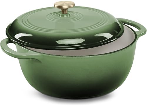 Best Choice Products 7.5 Quart Enamel Cast-Iron Round Dutch Oven, Family Style Heavy-Duty Pre-Seasoned Cookware for Home, Kitchen, Dining Room, Oven Safe w/Lid, Dual Handles - Deep Olive Green
