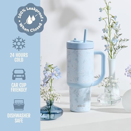 Ello Oasis 30oz Insulated Stainless Steel Tumbler with Straw, Sweet Alyssum