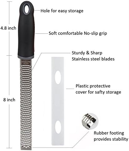 8-Inch Lemon Zester & Cheese Grater, 18/8 Stainless Steel, Black