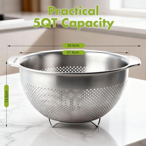 Greentainer 18/8 Stainless Steel Colander for Kitchen (5QT)